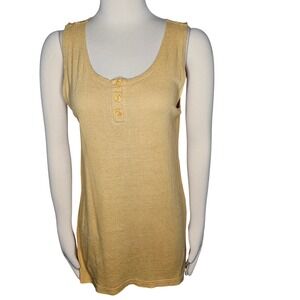 Express Silk Sleeveless Tank Top Button Neck Mustard Straw Yellow Size M